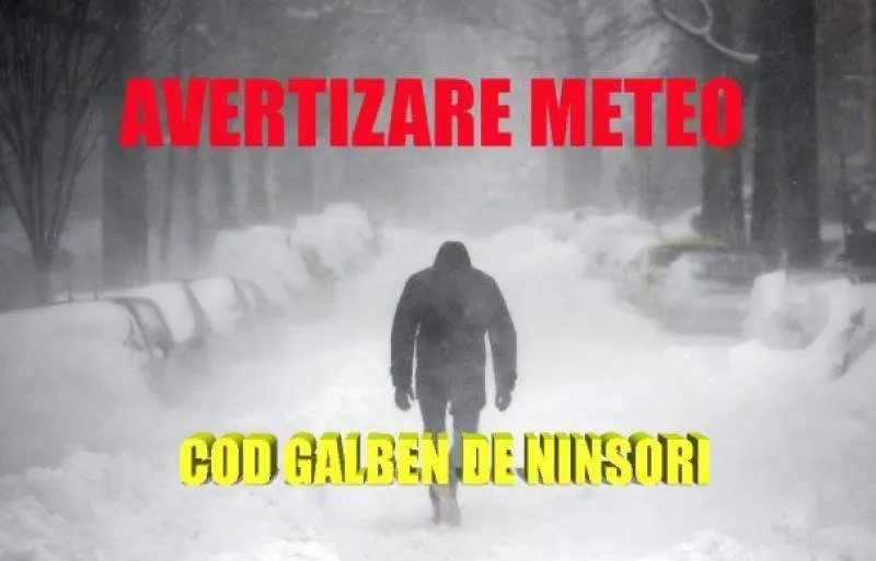 Cod galben de zăpadă şi viscol în 24 de judeţe din ţară. Vânt de până la 90 de km/h