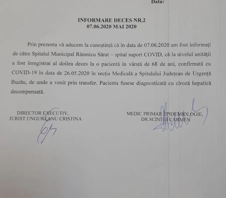 Al doilea deces cauzat de Covid, la Buzău