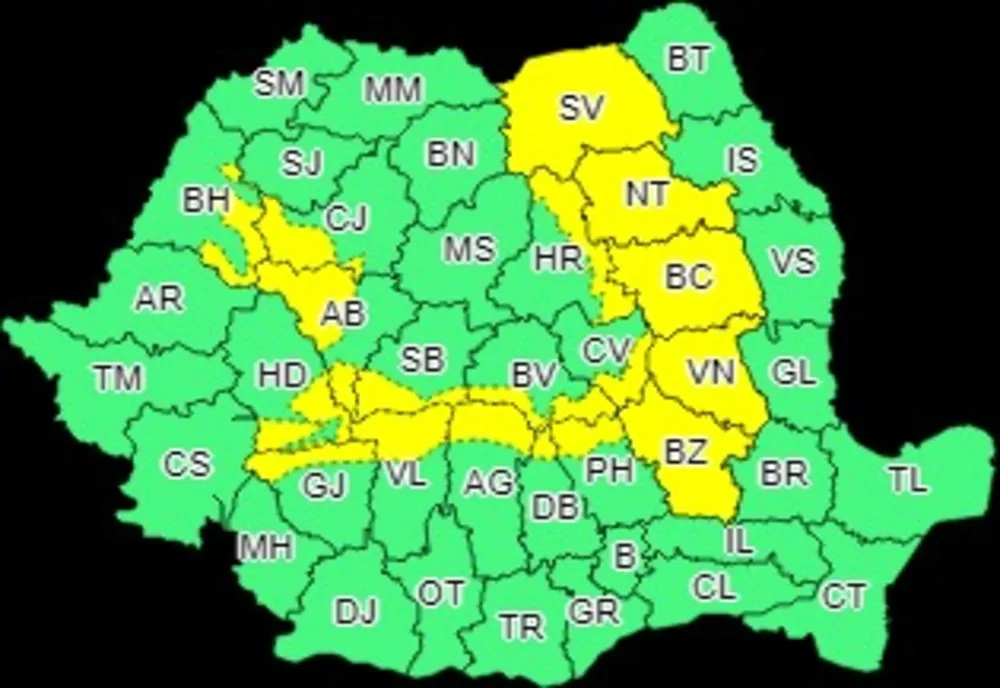 Cod Galben de instabilitate atmosferică până diseară în județul Buzău