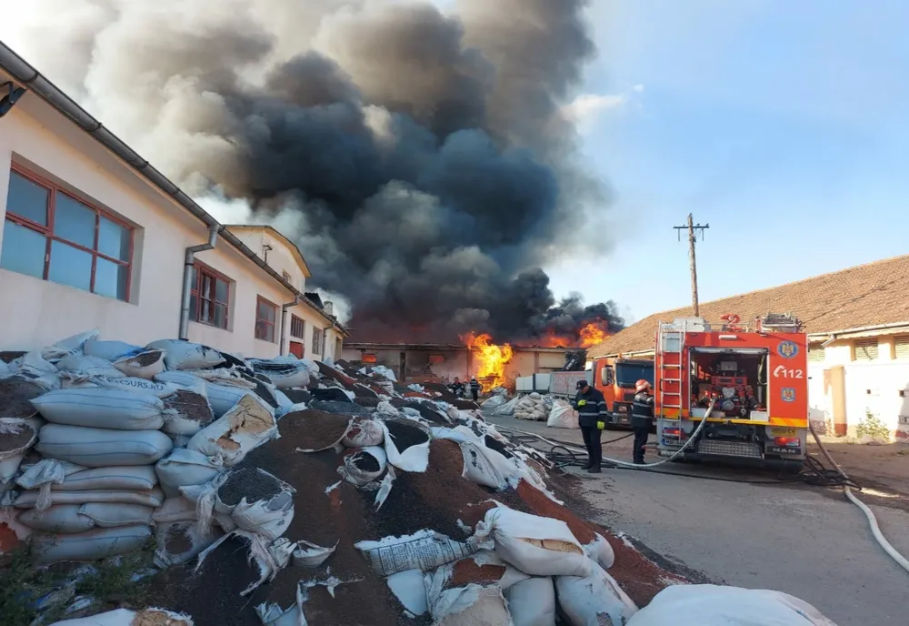 Foto: Incendiu de proporții în zona industrială a municipiului Buzău
