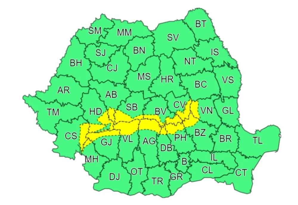 Cod galben de ninsori și viscol care vizează zona Carpaților Meridionali și de Curbură
