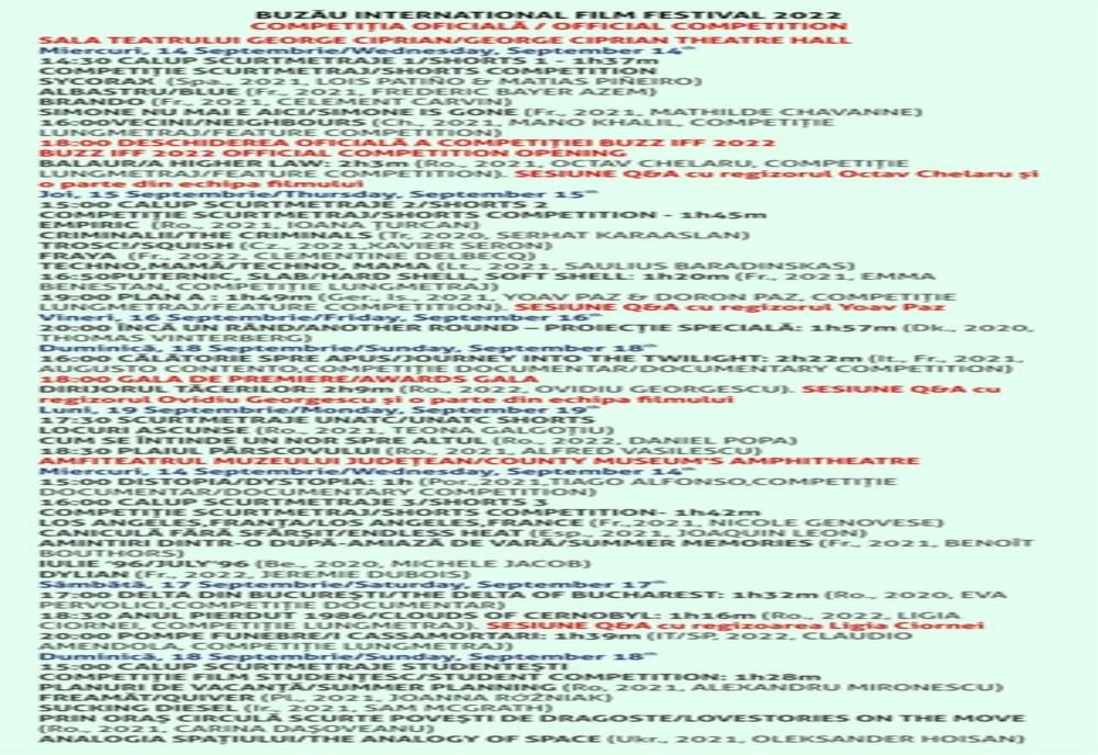 Competiția BUZZ IFF din cadrul Buzău International Arts Festival, între 14 – 19 septembrie