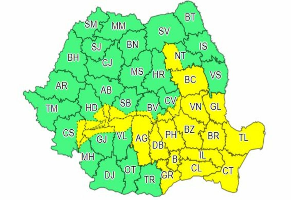 Cod galben de precipitații sub formă de ploaie și ninsoare, viscol și intensificări ale vântului