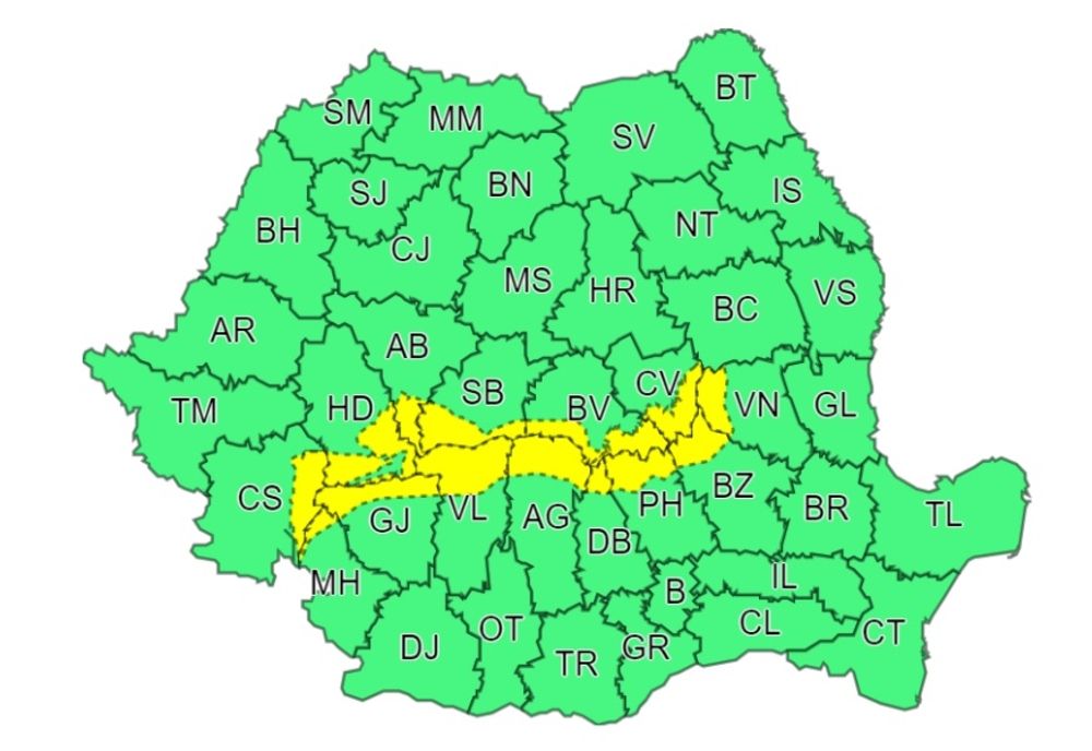 Cod galben de ninsori și viscol care vizează zona Carpaților Meridionali și de Curbură