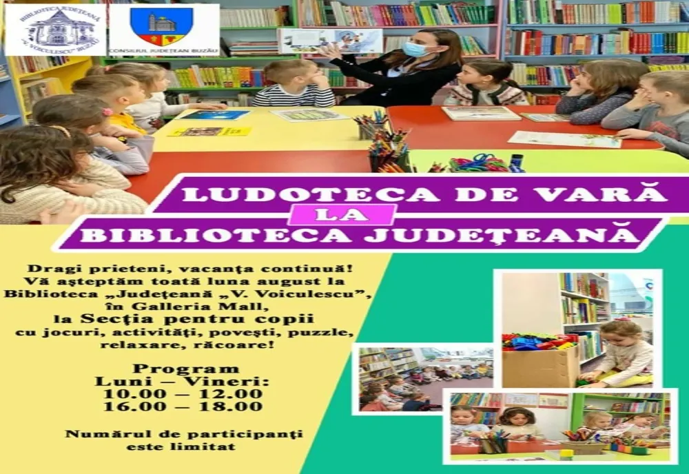 Biblioteca Județeană continuă activitățile pentru copii în luna august și îi invită la Ludoteca de vară