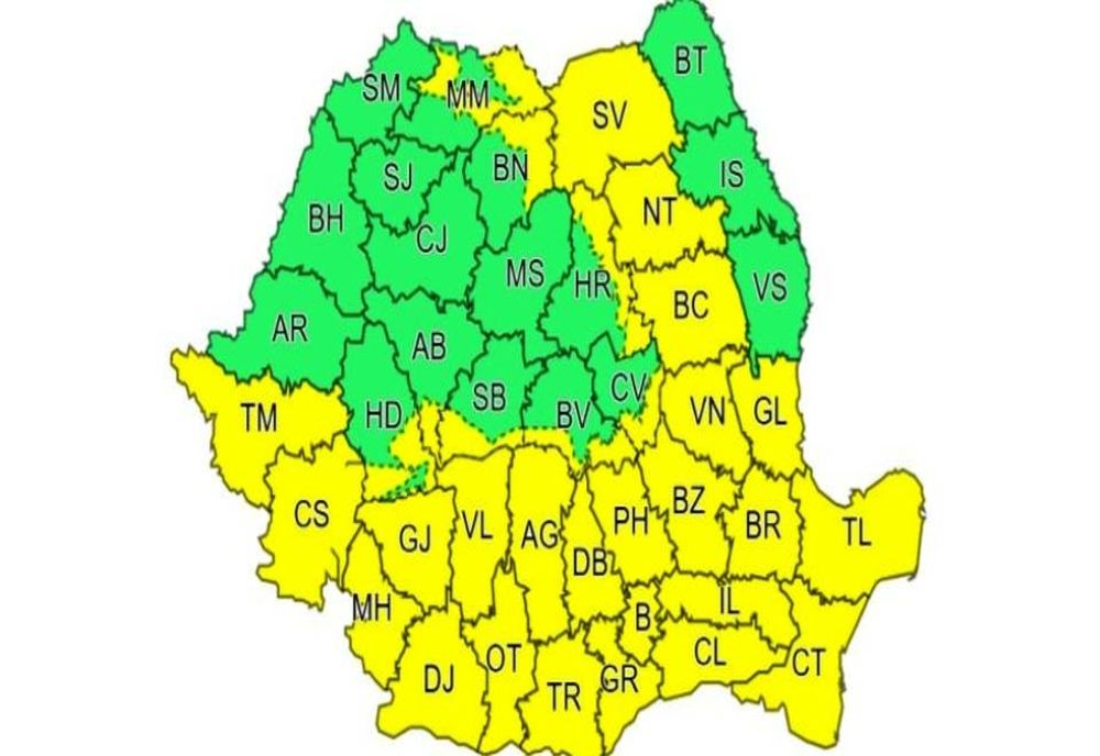Mai multe judeţe din ţară, vizate de un nou Cod Galben
